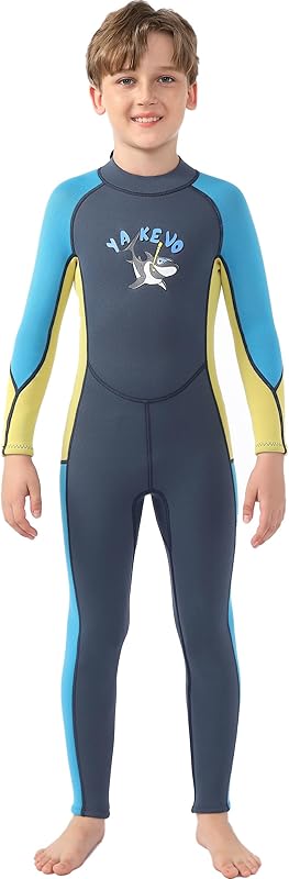 2 Pcs Boys Girls 2.5mm Long Sleeve Wetsuit Top Jacket with Neoprene Wetsuit Pant Set for Surfing Dive Snorkeling Water Sports