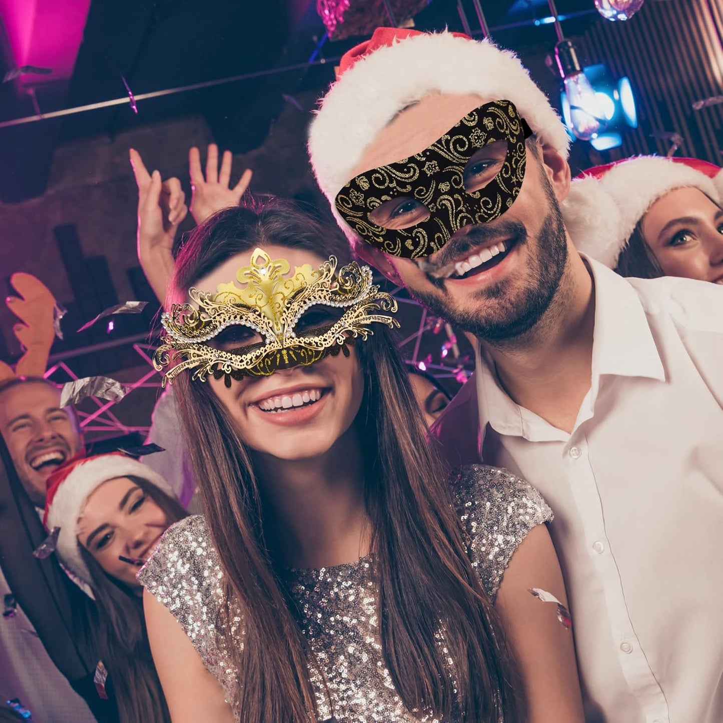 SIQUK Couple Masquerade Masks Metal Venetian Party Mask Halloween Costume Mask Mardi Gras Mask for Couples Women and Men