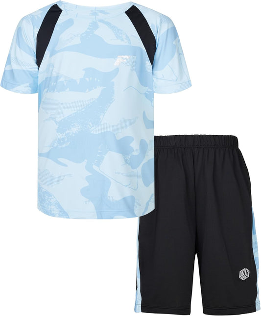Boys Active Shorts Set - Comfortable 2 Piece T-shirt & Mesh Shorts Summer Outfit for Kids (5-14)