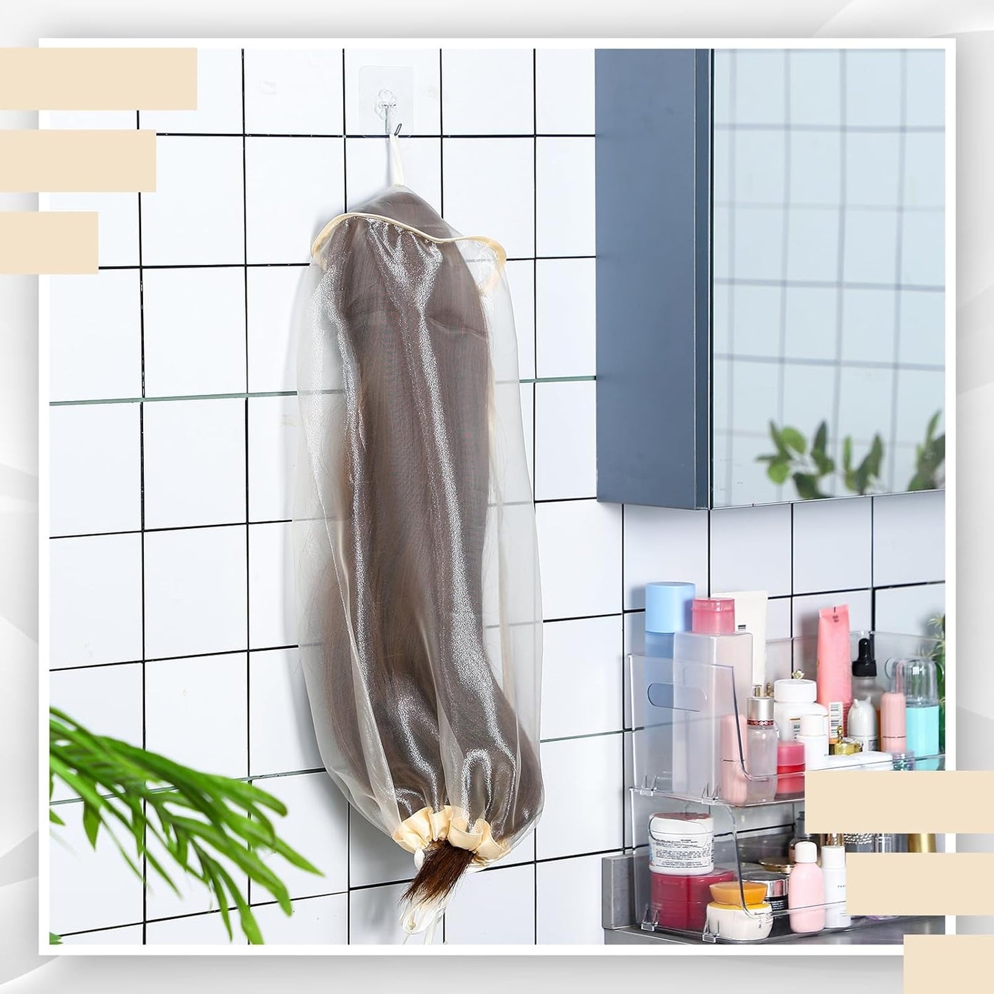 Loopeer 6 Pcs Wig Storage Bags Adjustable Wig Bag with Drawstring Portable Travel Organizer for keep from Dirt Dust(Beige)