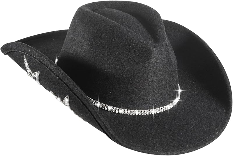 Womens Cowboy Hat Rhinestone Hat Western Cowgirl Hat Wide Brim Diamond-Glitter Size:Medium-Large