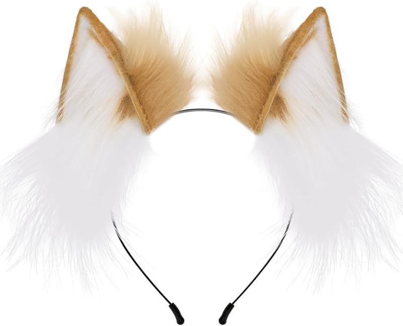 QinRuan Fox Cat Long Fur Ears Hair Headwear Wolf Animal Anime Halloween Cosplay Costume