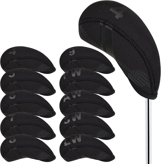 BIG TEETH Golf Iron Head Covers 10Pcs Neoprene USA Flag Golf Club Protector Multi Color Golf Club Protector (Blue)