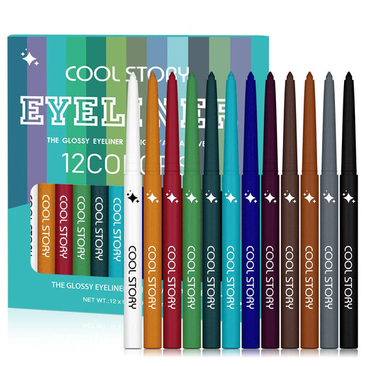 COOL STORY 12 Color Glossy Eyeliner Gel Pencil Eyebrow Pen Eye Makeup Waterproof Smudge Proof Long Lasting