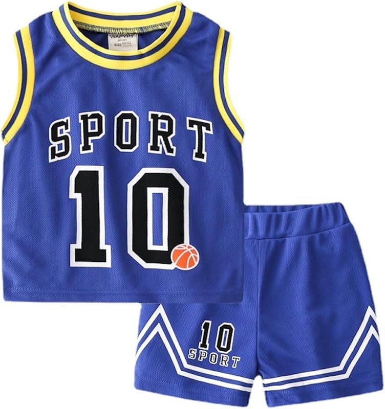 Volunboy Kids Sports Shorts Sets Boys Jerseys Tracksuit 2 Piece Basketball Performance Tank Top and Mesh Shorts Set
