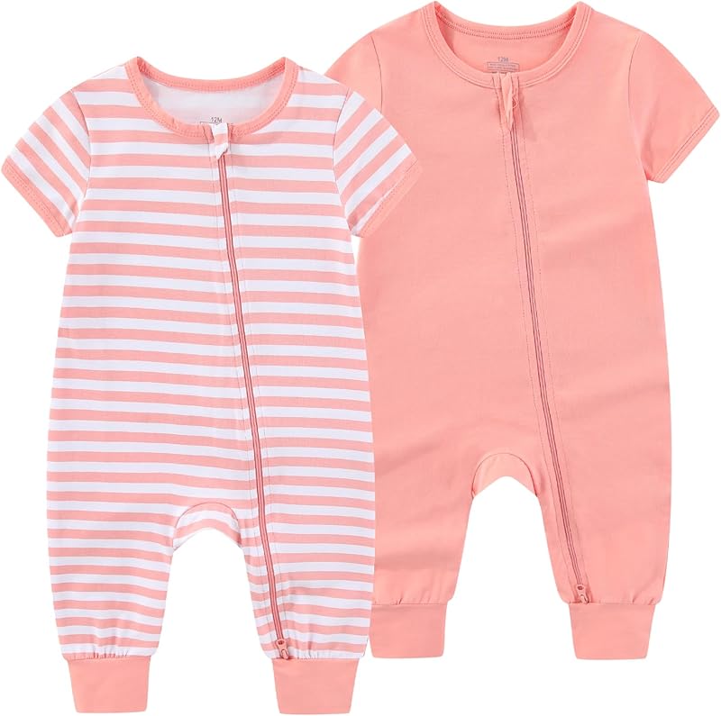 Baby Boy Girl 2 Pack Romper Infant Short Sleeve 2 Way Zipper One Piece Jumpsuits Newborn Clothes 0-24 Months