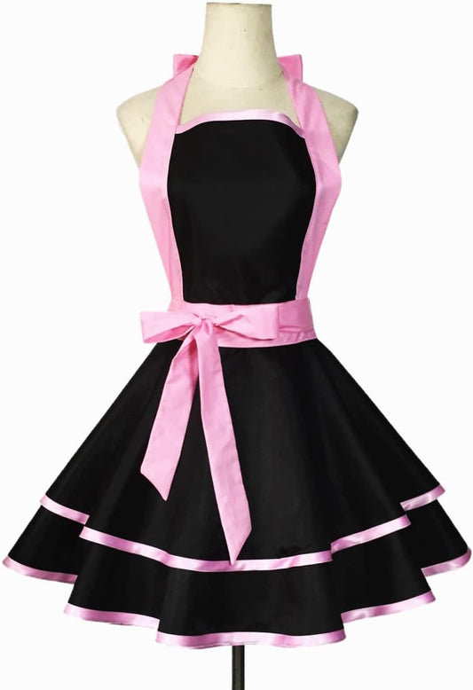 Violet Mist Cute Lovely Retro Aprons for Women Girls Ladies Sexy Vintage Aprons Black Pink Vintage 50s Apron Halloween Christmas Apron Cooking Kitchen Ruffle Apron for Housewife Waitress Mother's Gift