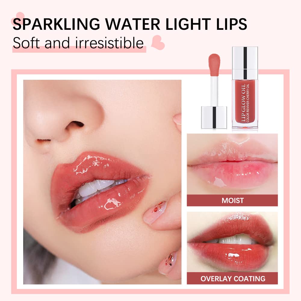 Hydrating Lip Glow Oil, Plumping Lip Oil, Tinted Lip Balm Lip Care, Transparent Toot Lip Oil, Moisturizing Lip Gloss, Non-Sticky Long Lasting Lip Oil Gloss, Lip Plumper Gloss (Pink)
