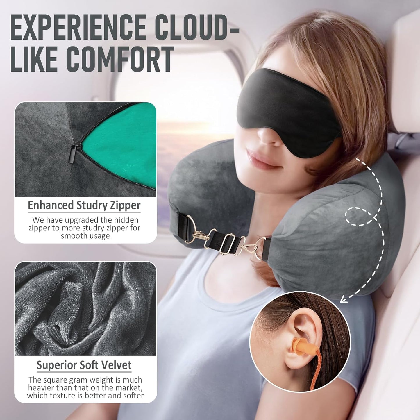 Travel Neck Pillow Stuffable with Clothes, Stuffable Neck Pillow for Travel, Packable Fillable Storage Bag for Airplane Travel, Soft Velvet Neck Pillow Case Cover
