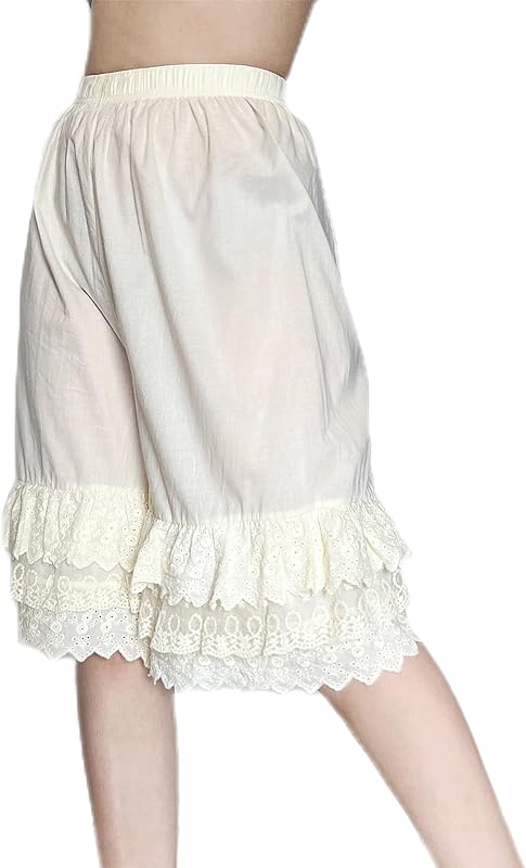 Vintage Lace Pettipants Slips Embroidery Flower Womens Lightweight Cotton Linen Bloomer Shorts Lounge Short Pants