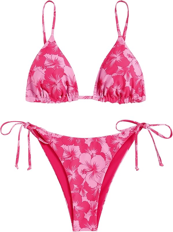 ZAFUL Women's Triangle Bikini Floral String Bikini Set Two Piece Swimsuit Bathing Suits