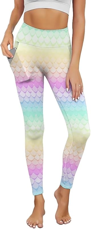 Poceacles Yoga Pants for Women with Pockets Full Length Workout Leggings High Waist Tummy Control Lounge Pants Activewear