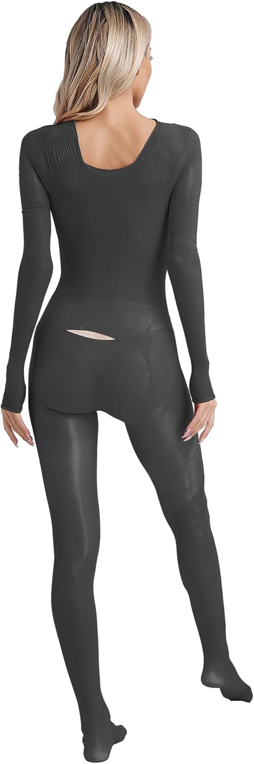 ACSUSS Womens 8D Ultrathin Catsuit Glossy Oil Shiny Sheer Nylon Bodystocking Full Body Jumpsuit