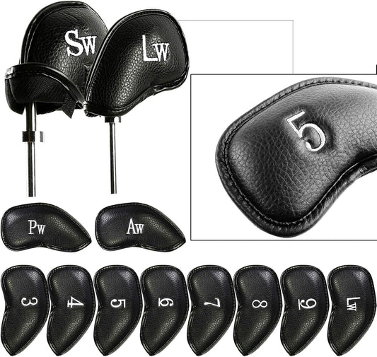 FINGER TEN Golf Iron Head Covers Value 12 Piece Set, Synthetic Leather Deluxe Club Headcover, Universal Fit Main Iron Clubs Gift Set