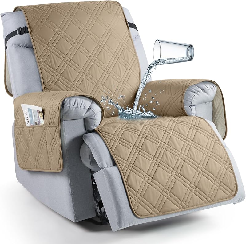 TAOCOCO 100% Waterproof Recliner Chair Cover, Non Slip Covers for Recliner Chair with Pocket, Washable Reclining Chair/Furniture Protector for Kids, Pets(23.6'', Chocolate)