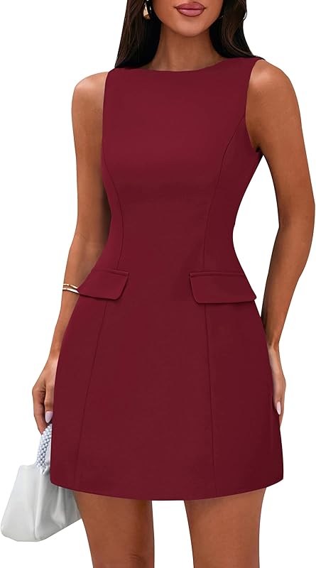 PRETTYGARDEN Womens 2025 Formal Sleeveless Summer Dresses Boat Neck Bodycon Elegant A Line Business Work Mini Dresss