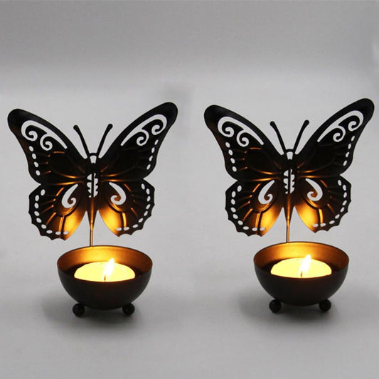 Butterfly Tea Light Candle Holder, Black Metal Candle Holder for Home Decor(2pcs)