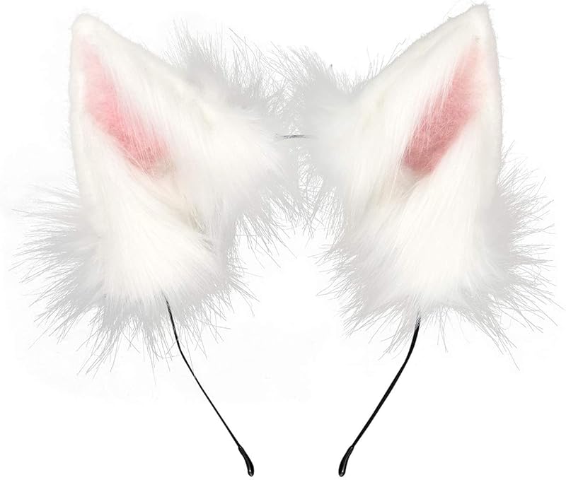 QinRuan Fox Cat Long Fur Ears Hair Headwear Wolf Animal Anime Halloween Cosplay Costume