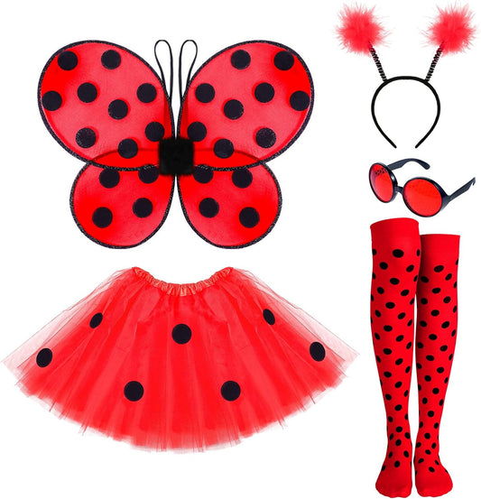SATINIOR Ladybug Costume Accessories Tutu Skirt Ladybug Wings Antenna Headband Striped Knee Thigh High Socks Party Favor