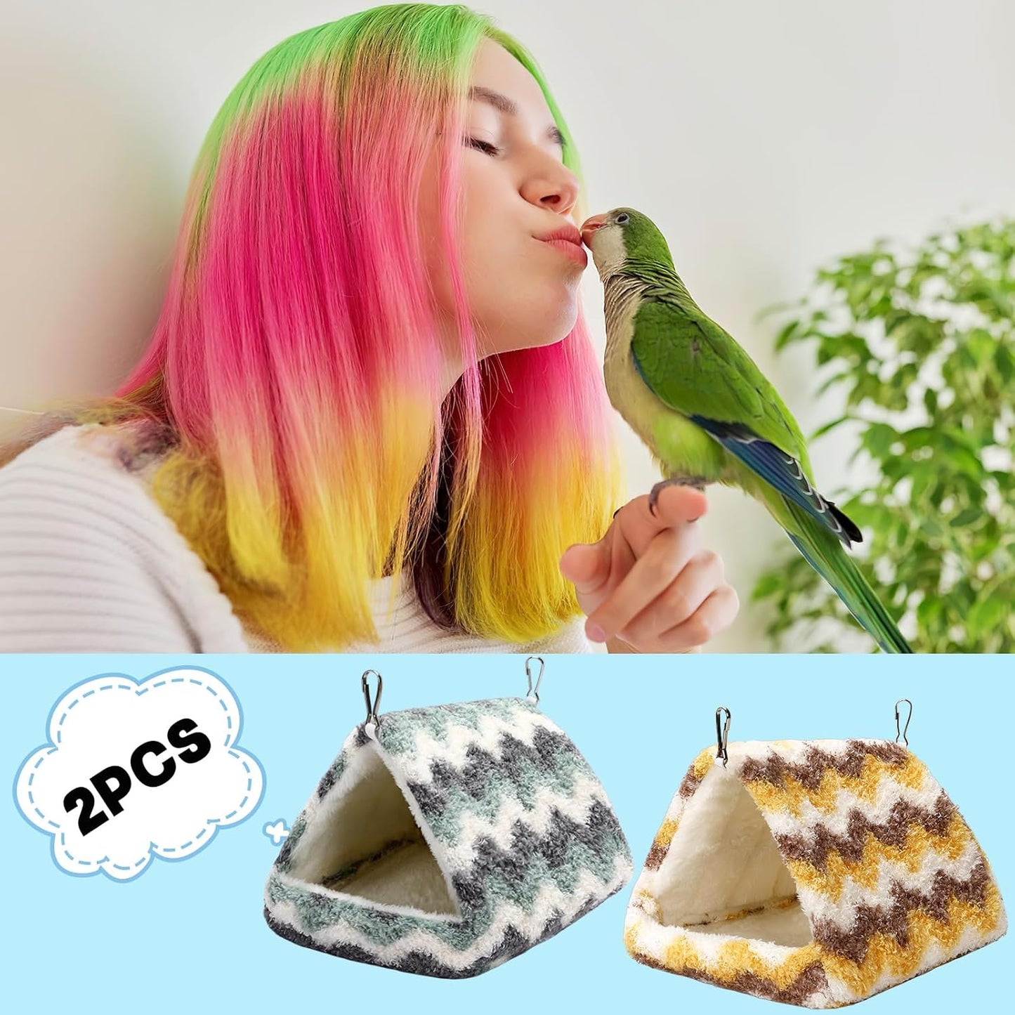 2 Pack Bird Nest House, Hanging Hammock Fluffy Parrots Bird Bed for Cage Bird Plush Nest Toy for Parrot Macaw Budgies Eclectus Parakeet Cockatiels Cockatoo Lovebird