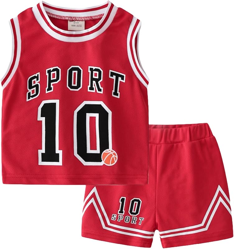 Volunboy Kids Sports Shorts Sets Boys Jerseys Tracksuit 2 Piece Basketball Performance Tank Top and Mesh Shorts Set