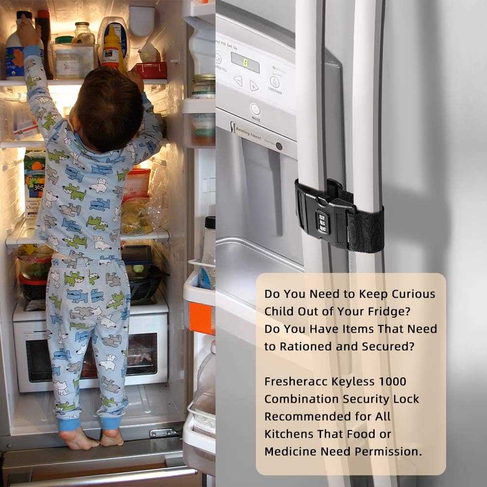 Fridge Freezer Refrigerator Cabinet Lock Latch, (2 Packs) Adjustable French Door Guard for Toddlers Children Kids Special Needs, No Drill No Screw No Adhesive (2 Packs Black)