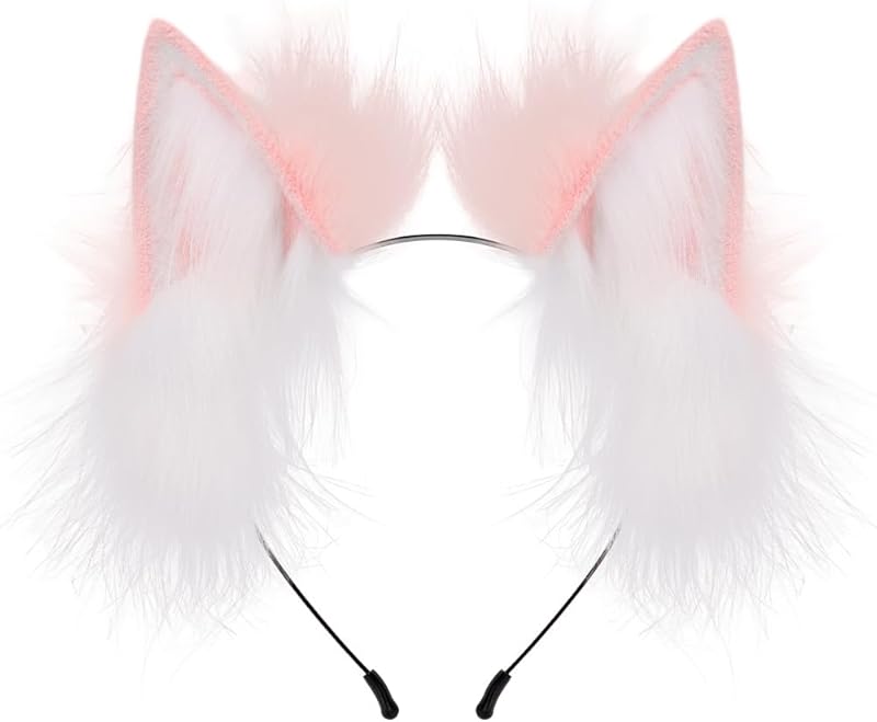 QinRuan Fox Cat Long Fur Ears Hair Headwear Wolf Animal Anime Halloween Cosplay Costume