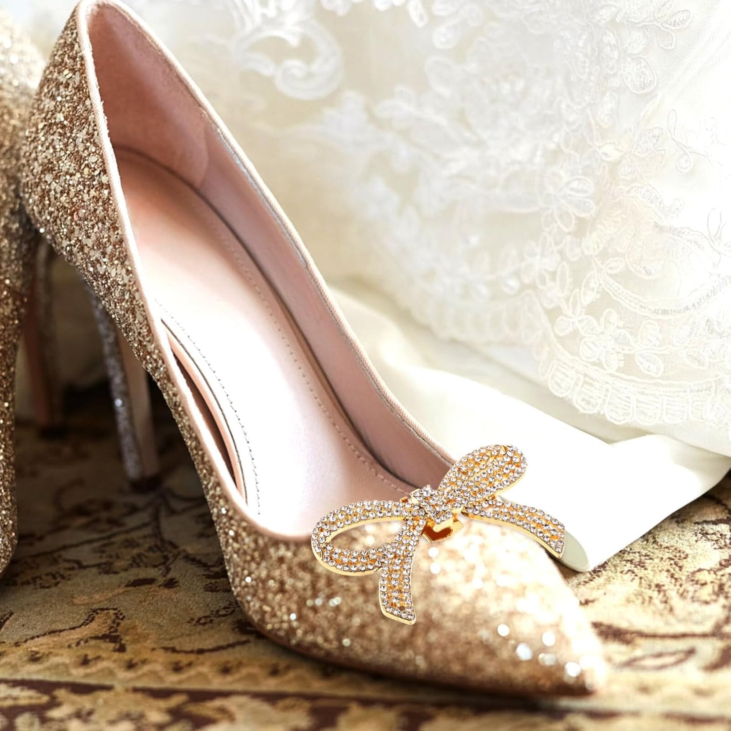 GALPADA Bow Shoe Clips: Satin and Rhinestone Elegant Jewelry - Removable Decorative Buckle for Women's Wedding Party Heels, Flats, Pumps