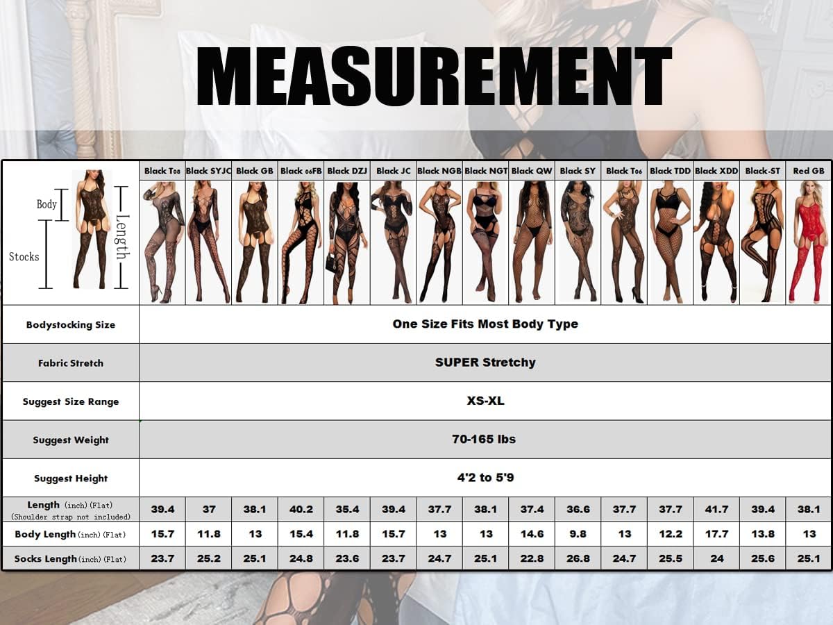 Buitifo Womens Fishnet Bodystocking Plus Size Crotchless Bodysuit Sexy Tights Nightwear Chemise Lingerie