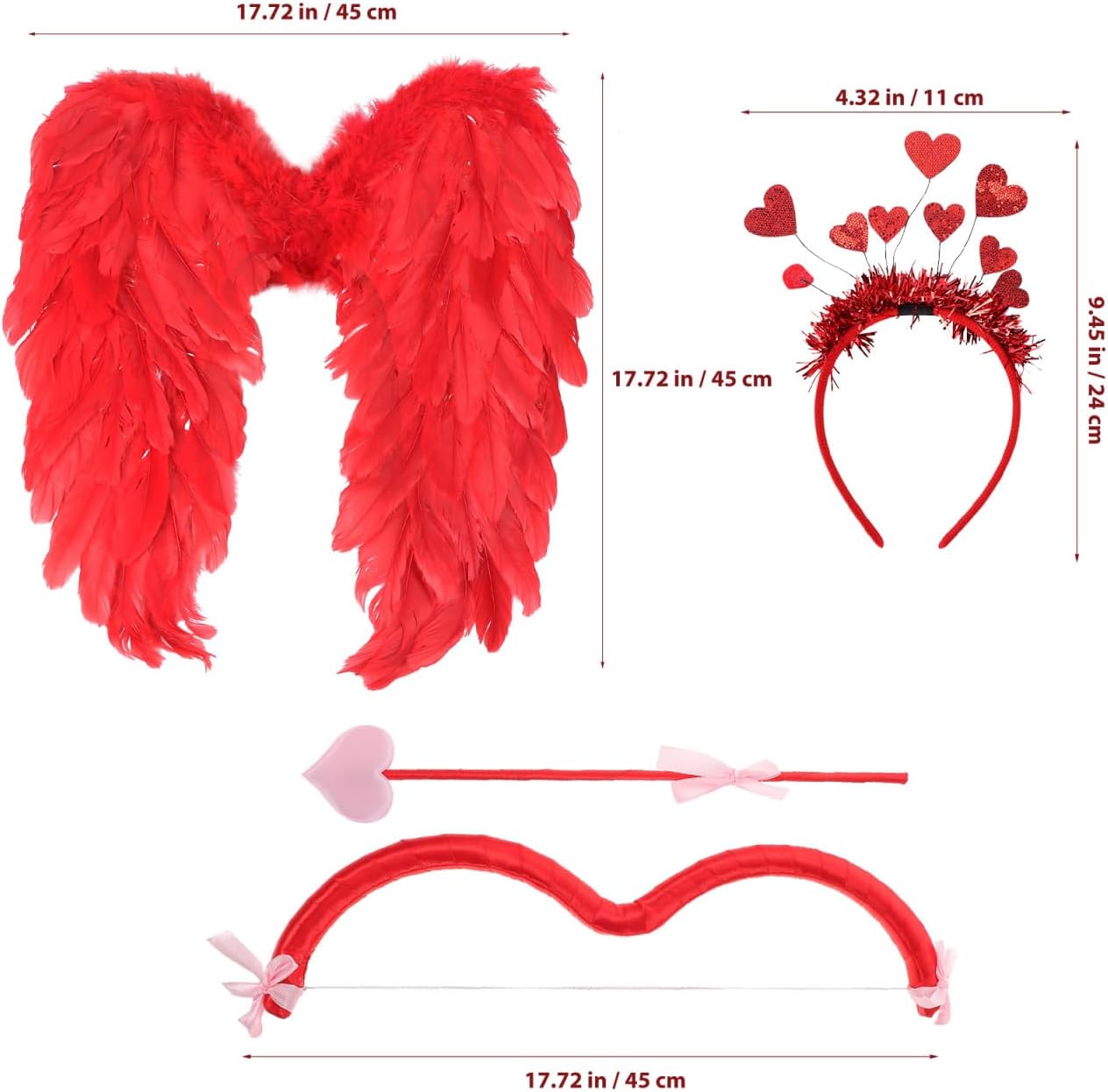 TENDYCOCO Cupid Costume Set Cupid Bow and Arrow Angel Wings Cupid Prop Heart Headband Valentines Halloween Costume for Cosplay Kids Children Valentine's Day