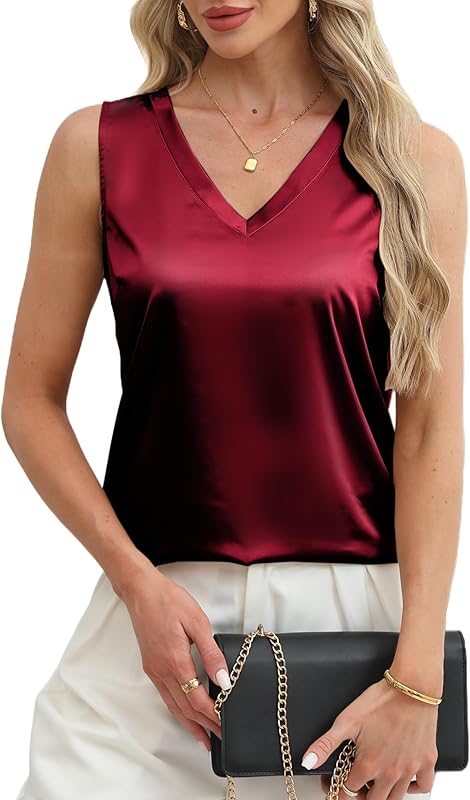 Mawor Satin Tank Tops for Women Casual V Neck Silk Basic Cami Camisoles