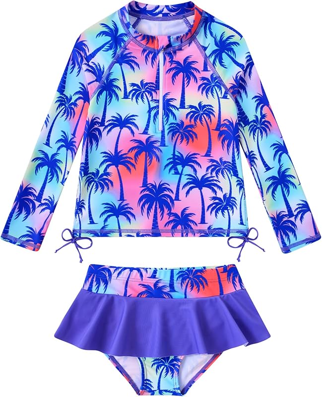 Vieille Toddler Girls Swimsuit 2 Piece Rash Guard Sets Long Sleeve Bathing Suit with UPF 50+ Sun Protection 2-6 Years