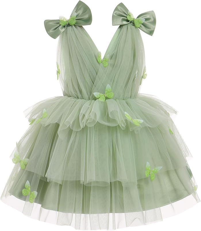 IMEKIS Toddler Girls Butterfly Birthday Dress Rainbow Tulle Formal Wedding Party Ruffle Tutu Dresses Photo Shoot