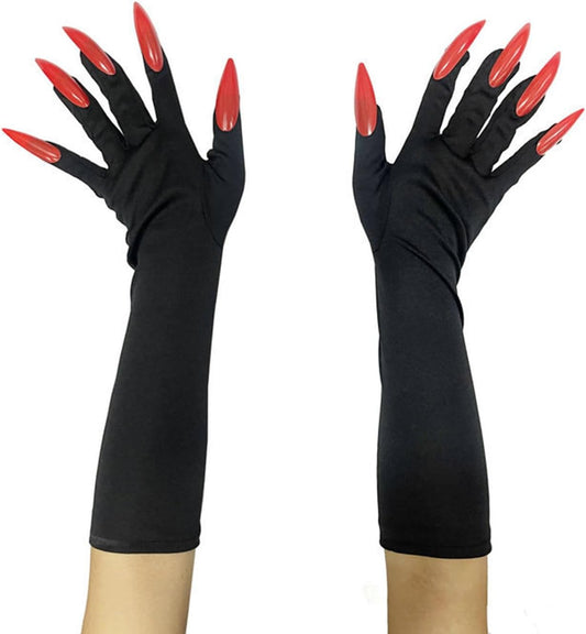 Red Long Nail Ghost Gloves - Witch Claw Gloves with Long Fingernails for Carnival Halloween Party Cosplay Costume Decoration Accessories
