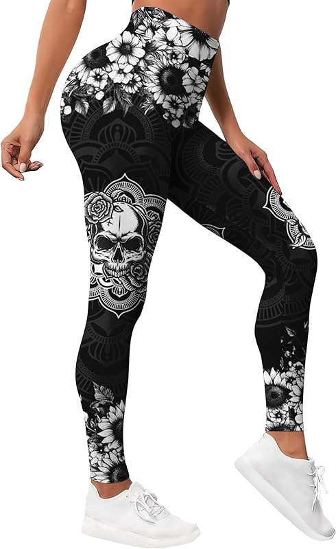 Leggings for Women Workout Funny Printed Gym Athletic Womens Yoga Pants Camo Print Legging Camouflage Floral Tropical Pants