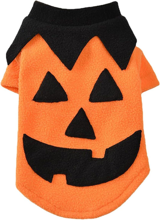 Dog Clothes Small Dog Fleece Shirts Pumpkin Head Smiley Winter Coat for Dogs Halloween Party Pet Costume 03-Orange Medium