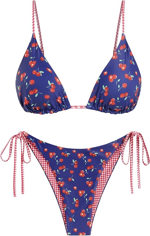 ZAFUL Women's Triangle Bikini Floral String Bikini Set Two Piece Swimsuit Bathing Suits