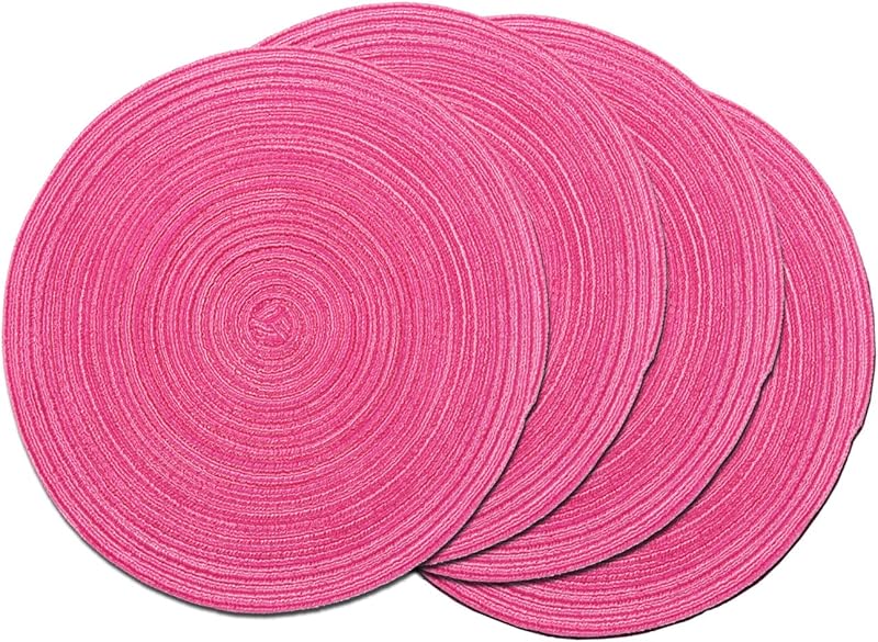 SHACOS Round Braided Placemats Set of 4 Round Table Mats for Dining Tables 15 inch Washable Kitchen Table Place Mats Indoor (Beige, 4)