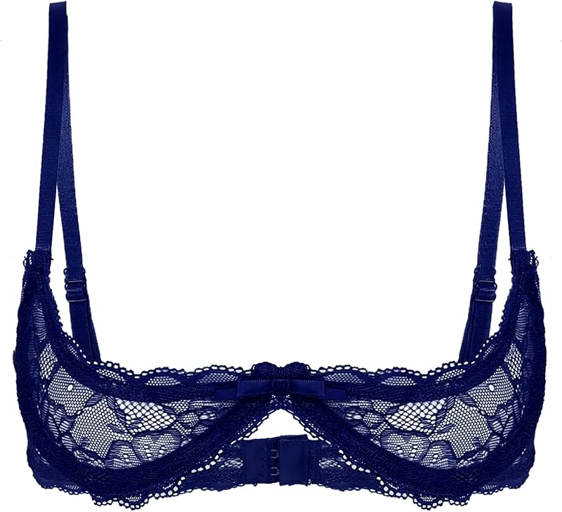 Freebily Womens Sheer Lace Exposed Nipples Support Shelf Bra Wire-Free Unlined Bralette