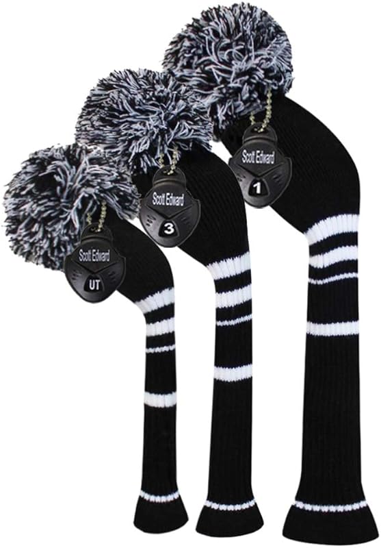 Scott Edward Golf Headcovers for Woods Set of 3 Fits Well Driver(460cc) Fairway Wood and Hybrid(UT) The Perfect Change for Golf Bag Classic Striped Style