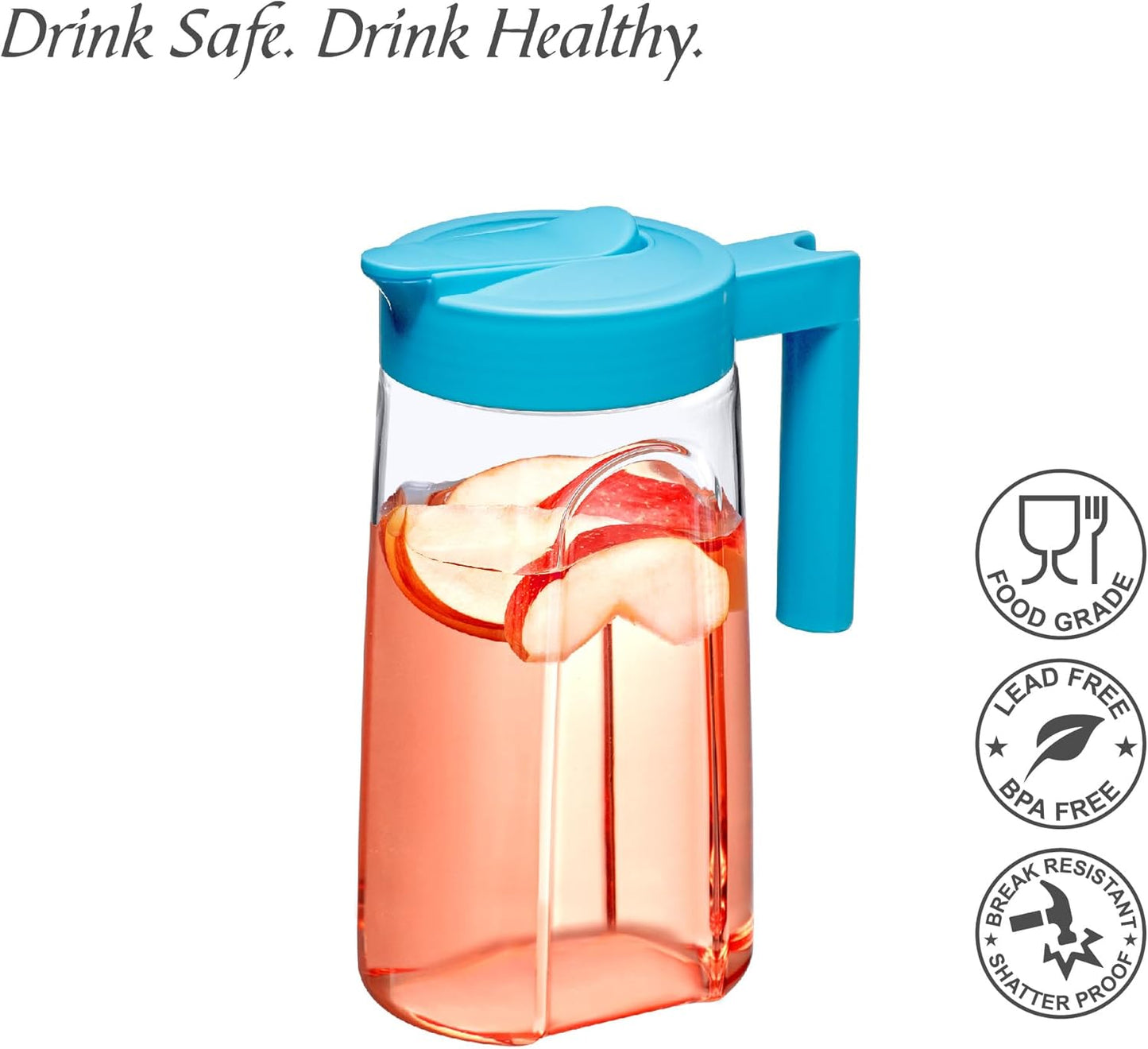 Amazing Abby - Slim Mini - Tritan Pitcher (48 oz), Unbreakable Plastic Water Pitcher with Lid, BPA-Free, Heat-Resistant, Dishwasher-Safe, Great for Iced and Hot Drinks, Indoors and Outdoors, Blue