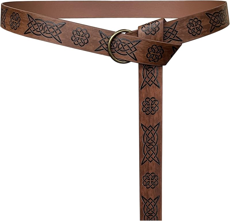 HiiFeuer Medieval Embossed PU Leather O-Ring Belt, Retro Renaissance Knight Belt