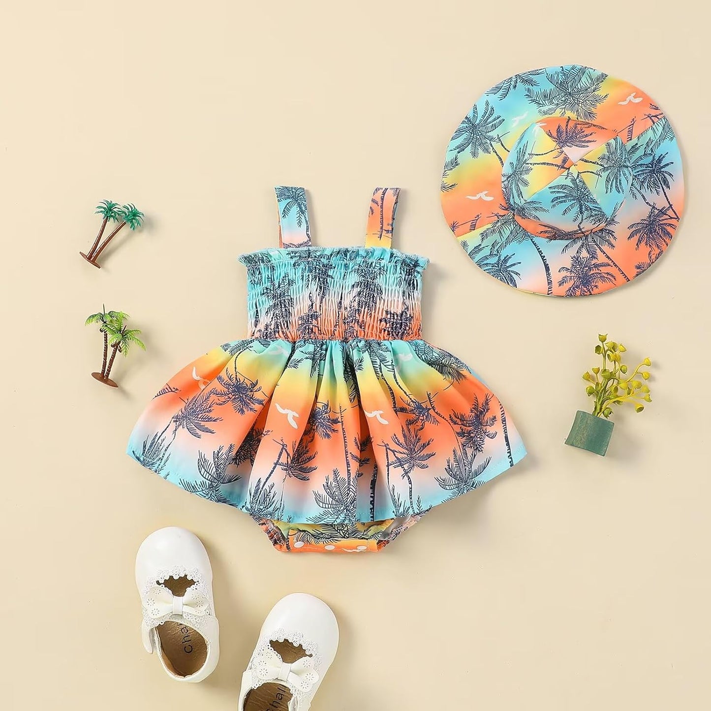 Baby Girl Summer Clothes Cute Sleeveless Halter Romper Dress One-piece Jumpsuit with Hat 0-18 Months
