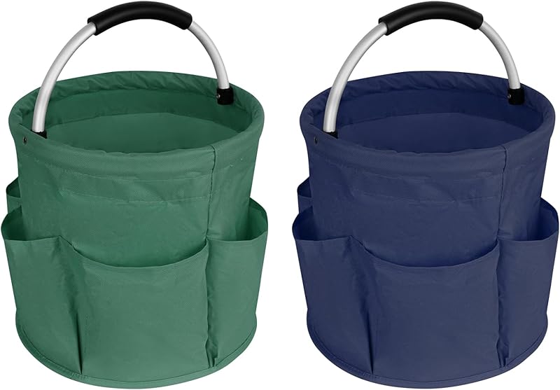 Collapsible Basket with Handles: Portable Picnic, Beach, Garden Harvest， Market Shopping Basket, Home Storage, Bathroom Organizer（Green）