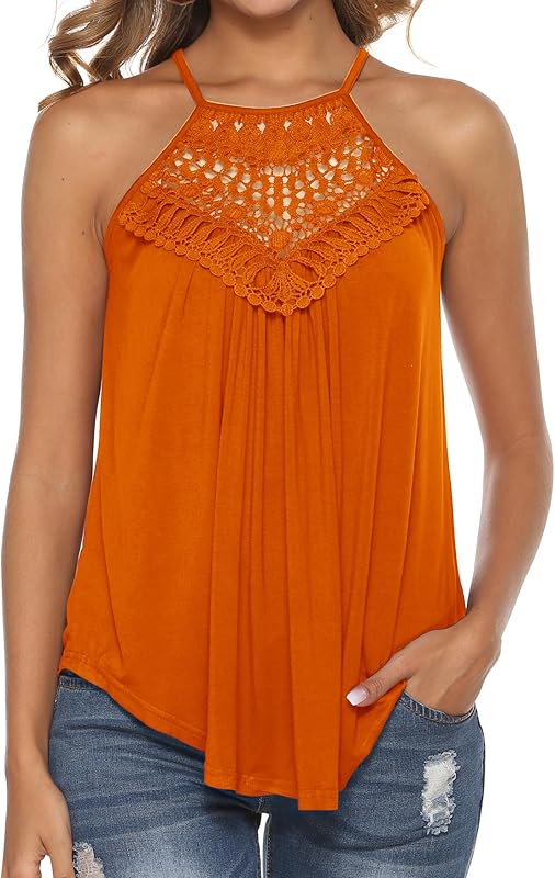Bluetime Halter Tops for Women Sexy Sleeveless Lace Crochet Dressy Flowy Tank Top Cute Summer Shirts