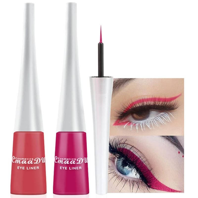 evpct 2Pcs White Black Liquid Eyeliner Set Waterproof White Eye Liners for Women Eyes Wing Eyeliner Stamps Shapes Colored Eyeliner delineador de ojos a prueba de agua contra el agua blanco para ojos