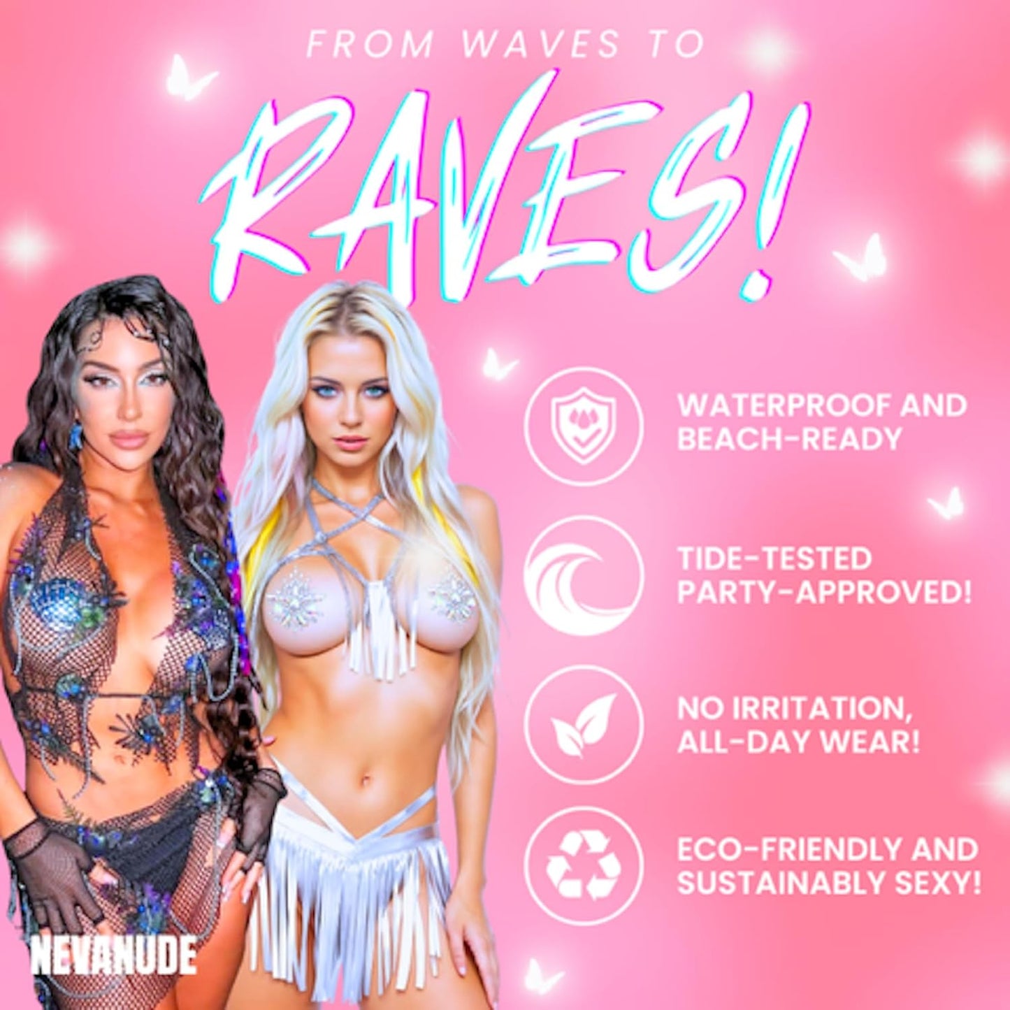 Neva Nude Bodistix - Body Stickers for Festivals, Raves, & Parties | Medical Grade Adhesive, Waterproof Made in USA (6 Pack)