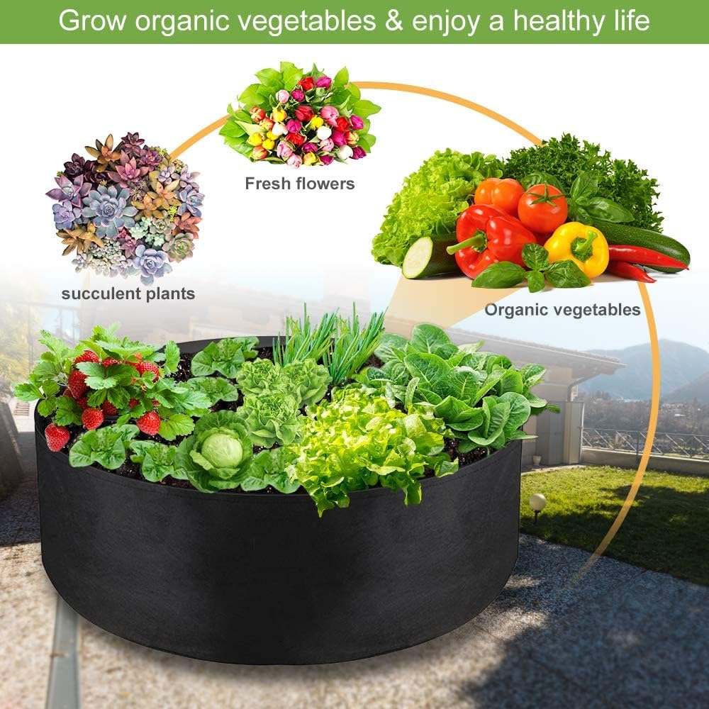15 Gallon Large Grow Bag, Heavy Duty Fabric Round Raised Garden Bed Planter Pots for Planting Herb Flower Vegetable Potato Plants (24" D x 8" H, Black)