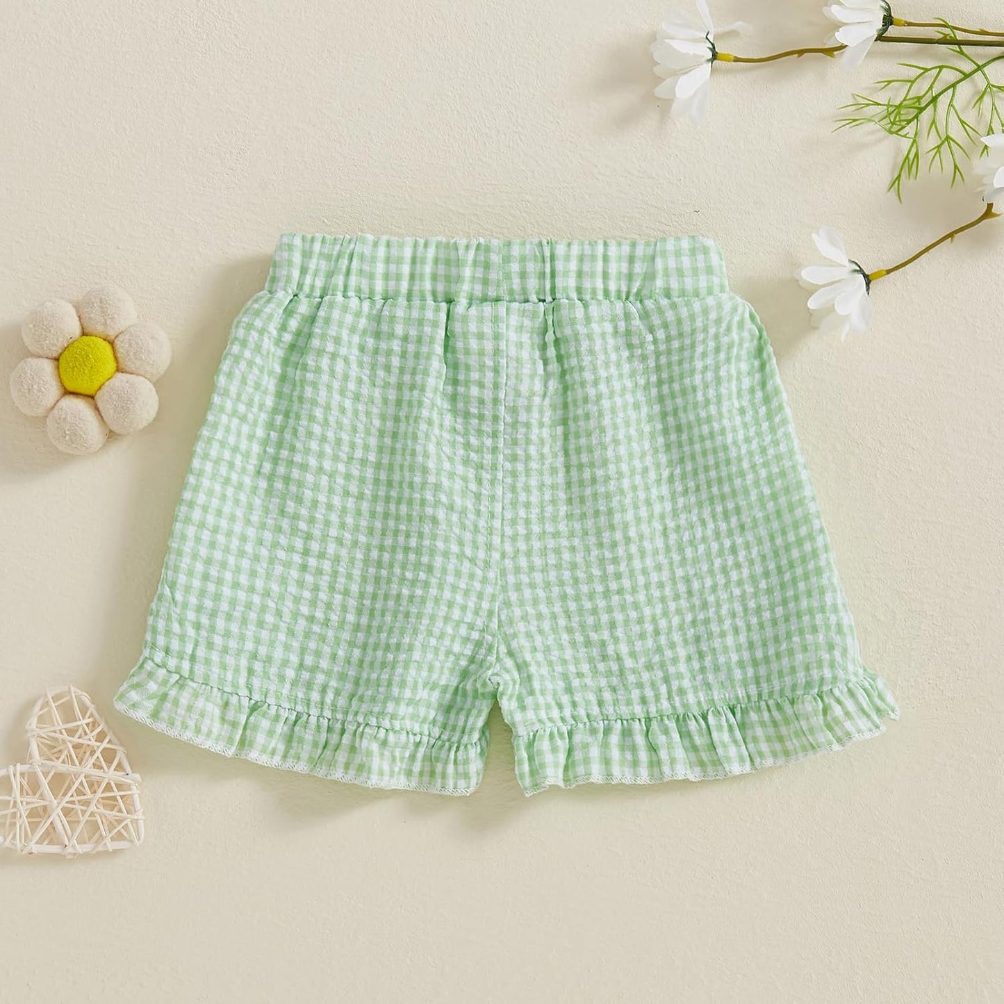 Karuedoo Toddler Baby Girl Shorts Casual Summer Gingham Plaid/Seersucker Elastic Waist Ruffle Hem Shorts Bottoms
