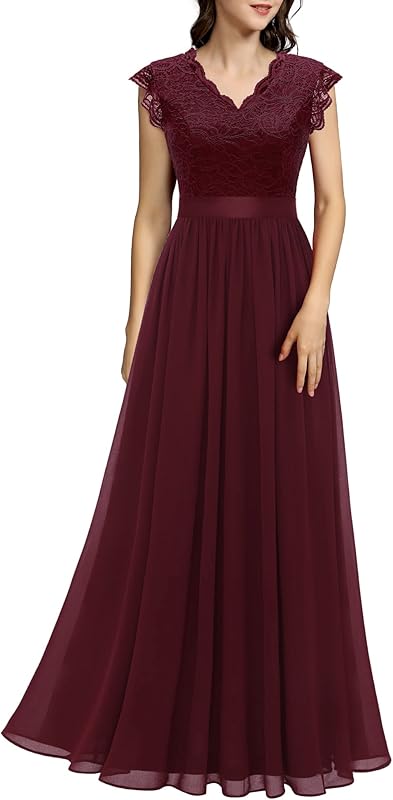 Dressystar Women's V Neck Sleeveless Lace Bridesmaid Dress Wedding Party Gown